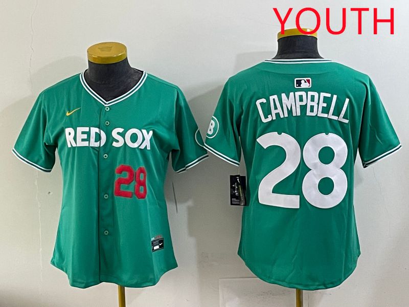 Youth 2025 Boston Red Sox 28 Campbell Dark Green Joint Name Nike MLB Jersey style 4